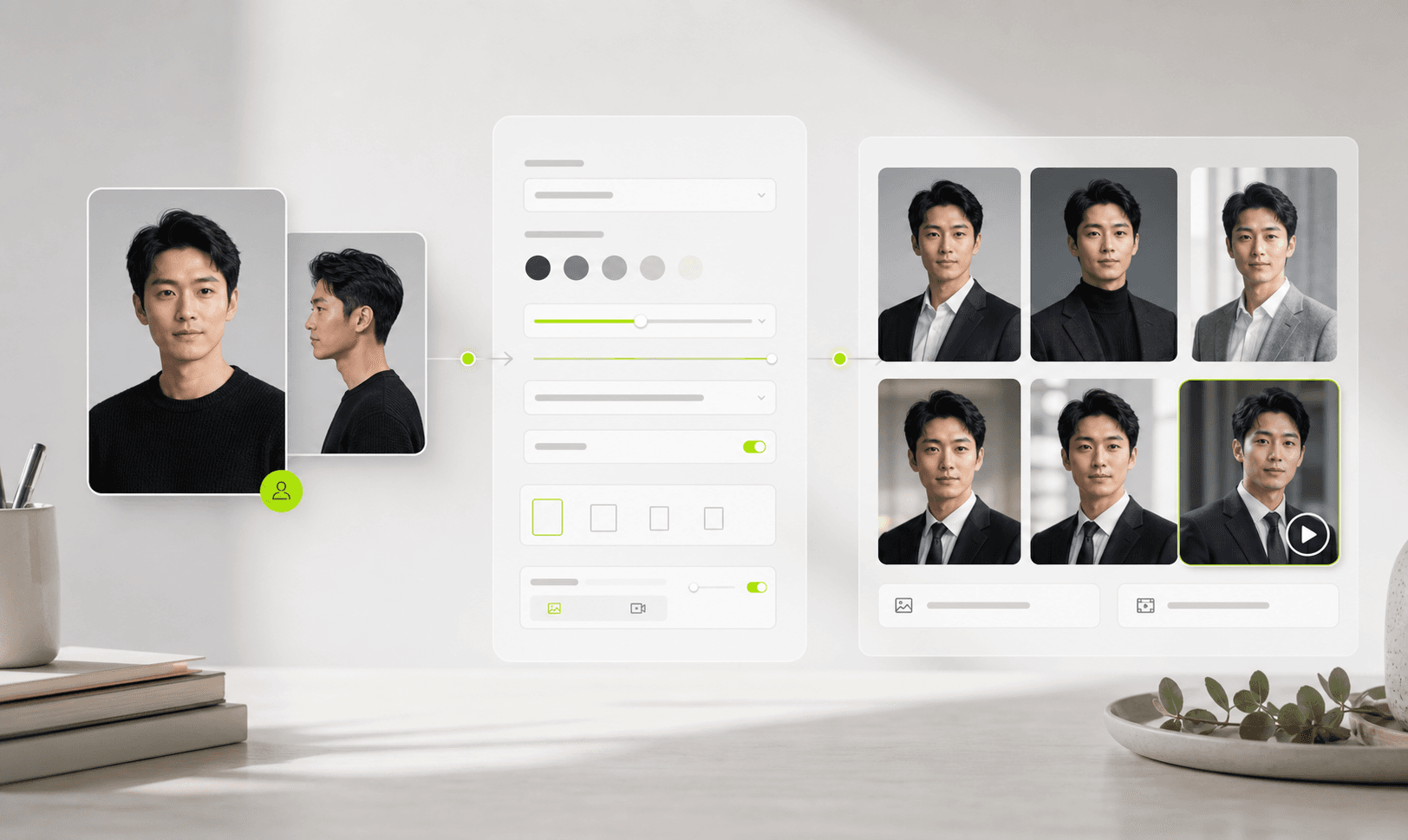 Portrait workflow from references to controlled settings and saved results